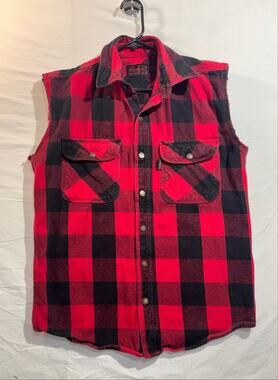 Five Brothers Buffalo Plaid Flannel Vest Red Black Men’s M 100% Cotton